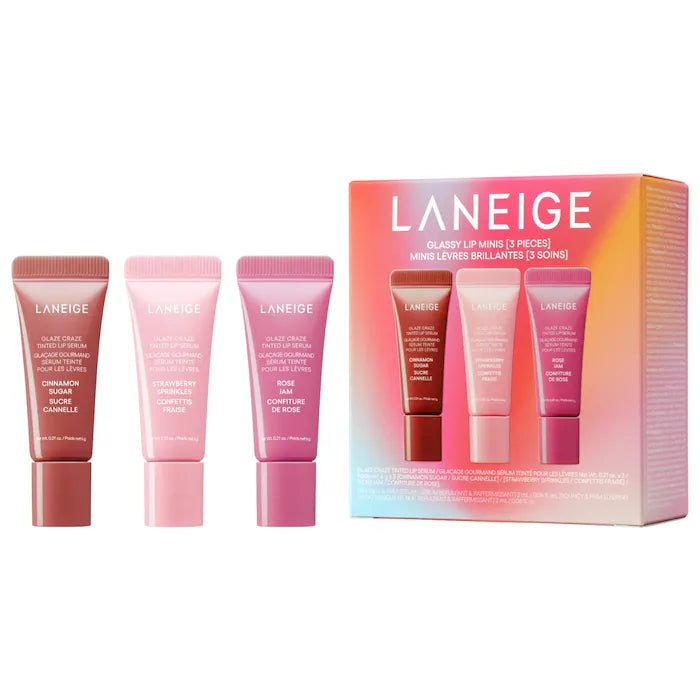 LANEIGE 
Glassy Lip Minis 3 Pc. Glaze Craze Tinted Peptide Lip Serum Gift Set