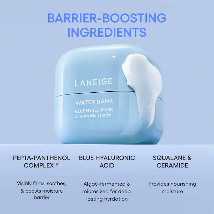 LANEIGE 
Water Bank Blue Hyaluronic Cream Moisturizer for Moisture Barrier Repair
