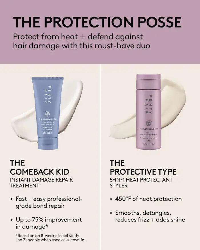 Fenty Beauty by Rihanna 
The Protection Posse Instant Damage Repair Treatment + Heat Protectant Set