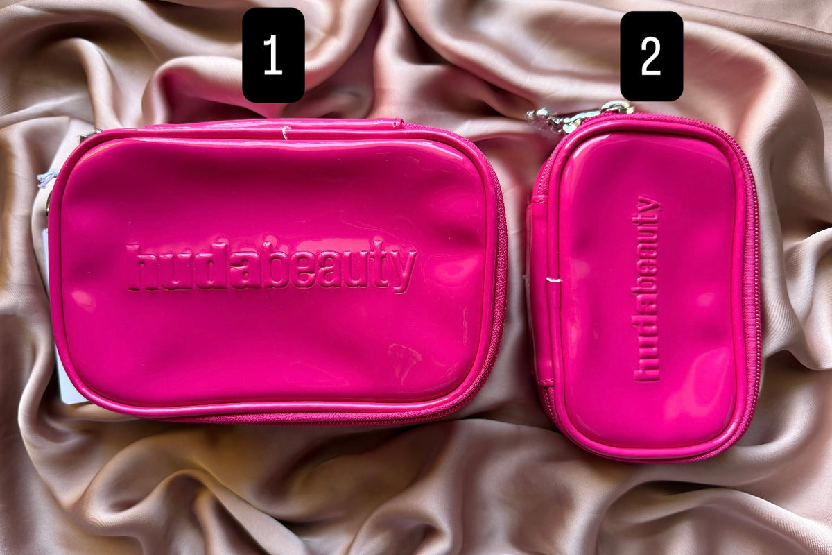 Huda Beauty pink makeup bag