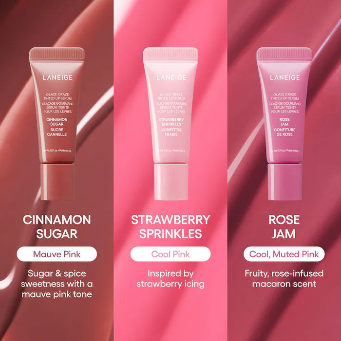 LANEIGE 
Glassy Lip Minis 3 Pc. Glaze Craze Tinted Peptide Lip Serum Gift Set