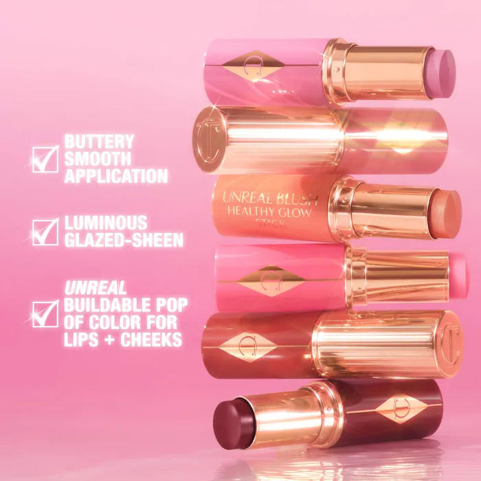 Charlotte Tilbury 
Unreal Lip + Cheek Glow Blush Stick with Hyaluronic Acid