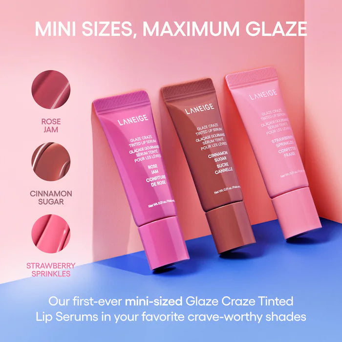 LANEIGE 
Glassy Lip Minis 3 Pc. Glaze Craze Tinted Peptide Lip Serum Gift Set