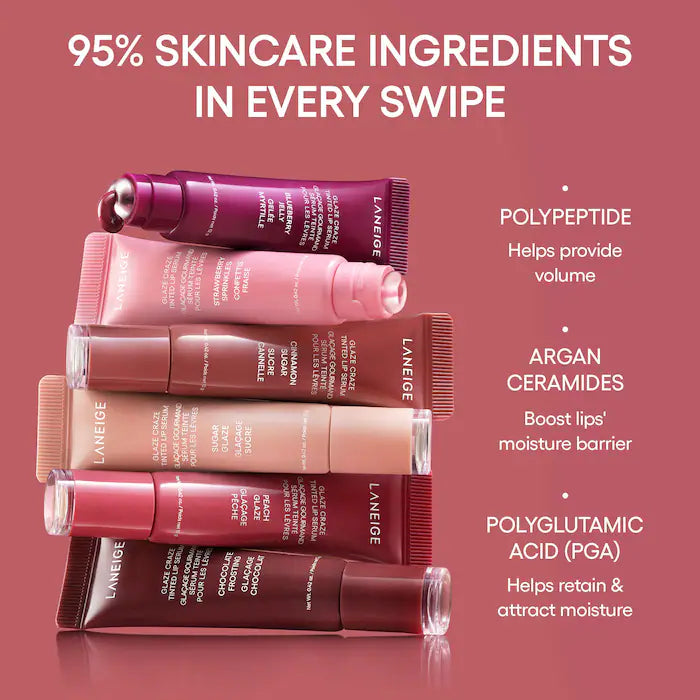 LANEIGE 
Glassy Lip Minis 3 Pc. Glaze Craze Tinted Peptide Lip Serum Gift Set